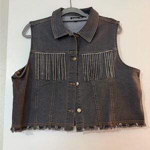Rhinestone Fringe Denim Vest